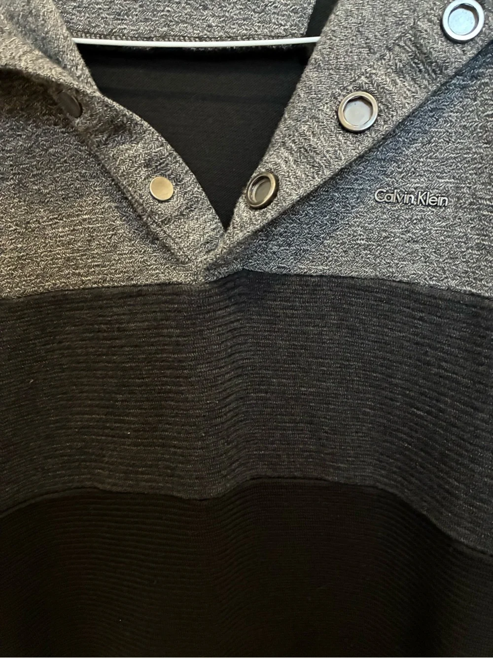Calvin Klein Men's Black and Gray Zip-Up Snap Collar Sweater